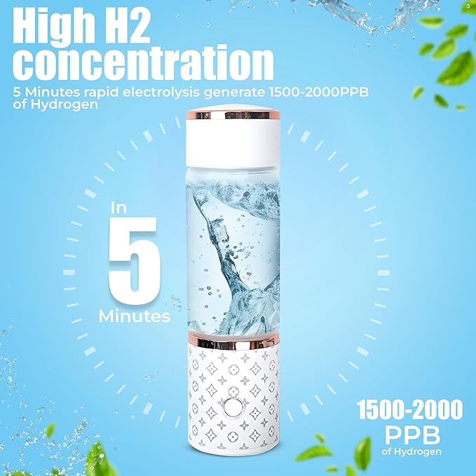 Premium Hydrogen Water Bottle Generator for Hydrogen Enriched Water – 3 in 1- USB Powered Hydrogen Water Machine with 1500-2000ppb – 5 Different Light Modes Hydrogen Bottle for Sports, On The Go