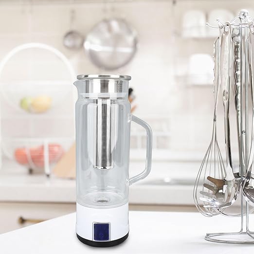 Hydrogen Water Bottle, 1000ml Hydrogen Water Bottle Generator with Quick Electrolysis, Tea Infuser, Touch Switch, High Borosilicate Glass, Handle, for Home