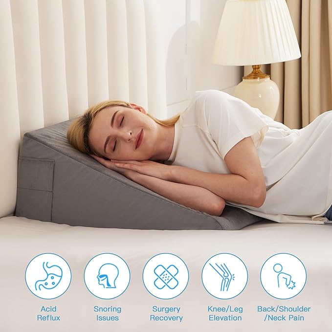 Wedge Pillow for Back Pain Relief, Bed Wedge Pillow for Sleeping 24×24×7.5 Inch Memory Foam Anti Snore Pillow, Triangle Pillow Wedge for Sleeping Acid Reflux, Gerd, Elevated Pillow Short Plush