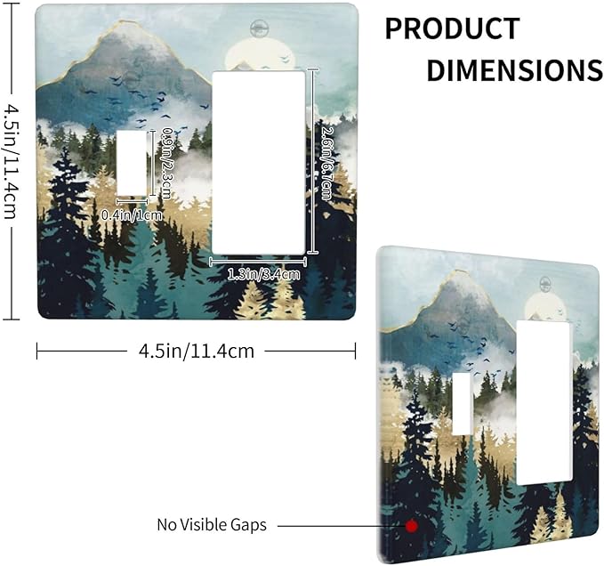 Boho Mountain Forest Abstract Sunset Sunrise Sun 2 Gang Single Toggle Rocker Combination Light Switch Covers Wall Plate Cover Electrical Faceplate Decorative Switchplate for Country Bedroom Decor