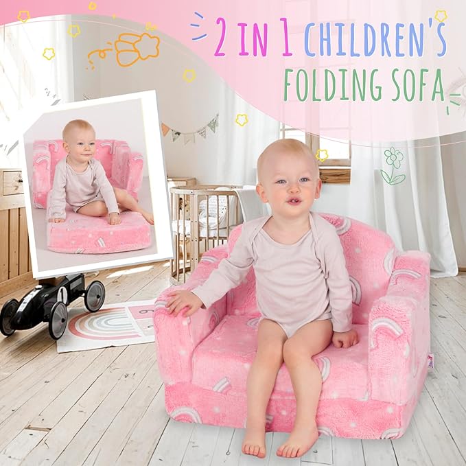 Thick Comfy Toddler Chair and Couch for Kids,2-in-1 Soft Plush Fold Out Sofa for Children,Convertible Couch to Lounger for Toddler