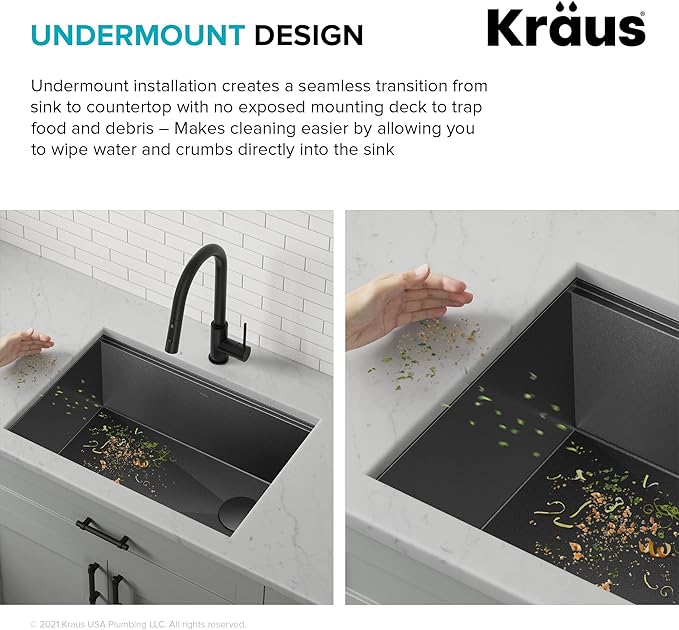 KRAUS Kore 27 Inch Undermount Workstation 16 Gauge Stainless Steel Single Bowl Kitchen Sink with Accessories in PVD Gunmetal Finish with Accessories, KWU110-27-PGM