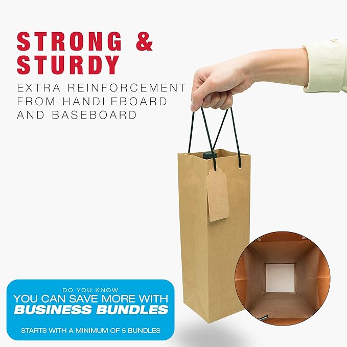 TOHOKU PRIME Kraft Wine Gift Bags, 4x4x13 Inch, 24Pcs Wine Gift Bags Bulk, Wine Bottle Bags, Tumbler Gift Bags