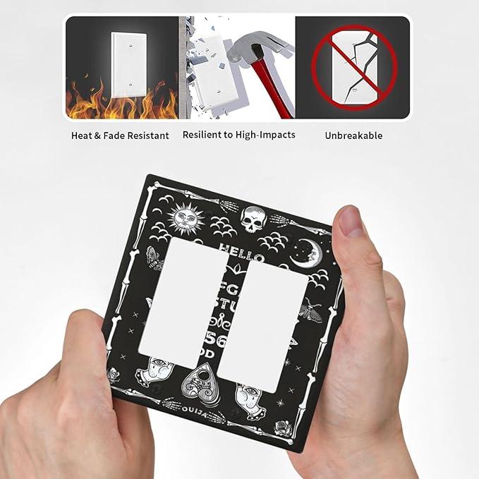 Black Witchy Skeleton Skull Gothic Sun Moon 2 Gang Rocker Decora Novelty Light Switch Covers Decorative Unique Dual Outlet Covers Wall Plate Electrical Faceplate Switchplate GFCI