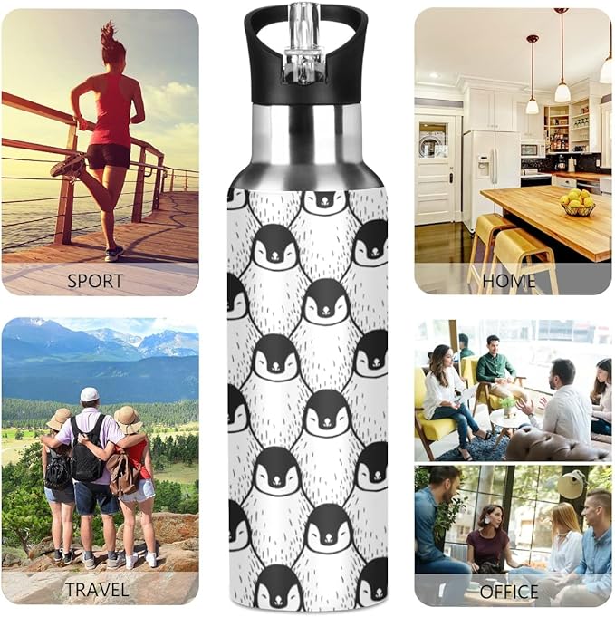 MNSRUU Insulated Water Bottle with Straw, Rainbow and Unicorns Stainless Steel Flasks for Sports Cycling Hiking School