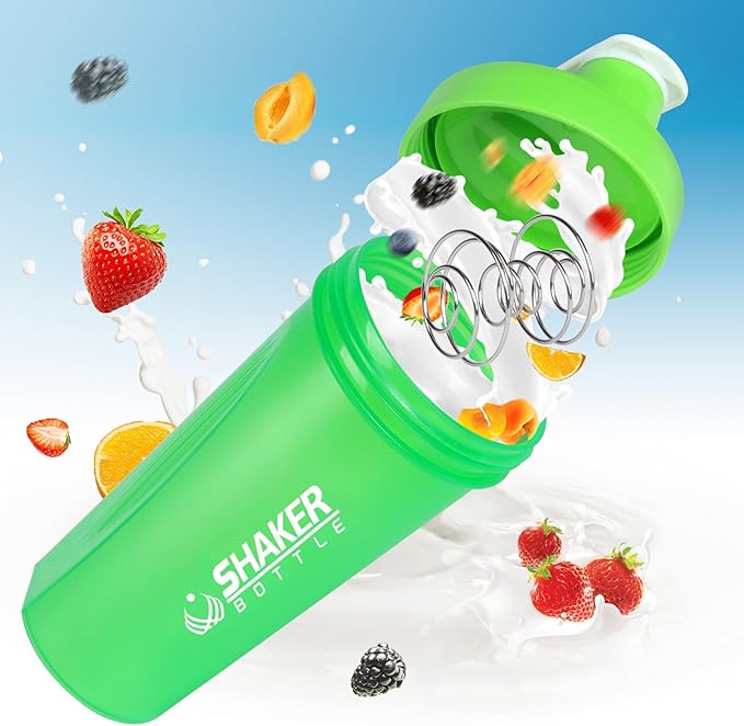 Shaker Bottle, 600ml Classical Protein Shaker Cup with Mixing Ball for Smooth blending, Leak-Proof GYM Workout Water Bottles for protein& Smoothie Shake，Bpa Free (20oz / Green)