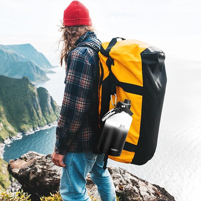 64oz Insulated Water Bottle with Paracord Handle,Half Gallon Water Bottle Jug with Straw & Spout Lids,Stainless Steel Sport Thermo Water Jug Leak-proof Keep Cold Hot for Outdoor Camping Hiking