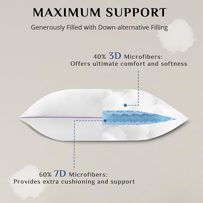 JOLLYVOGUE Pillows King Size Set of 4, Bed Pillows Set of 4, Cooling and Supportive Pillows with Super Soft Down Alternative Fill, Luxury Fluffy Hotel Quality for Side, Back, and Stomach Sleepers