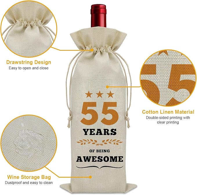 55th Birthday Gifts for Women Men Wine Bag 55 Year Old Birthday Gifts for Her Him 55 Year Work Anniversary Decorations Wine Bottle Decoration Bag Born in 1969 Wine Accessories Gifts for Wine Lovers