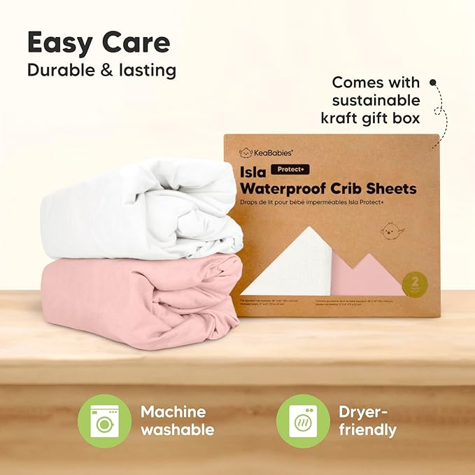 2-Pack Waterproof Crib Sheets for Boys, Girls - Viscose Derived from Bamboo Crib Sheets Neutral, Crib Mattress Protector Sheet, Soft Toddler Bed Sheets, Fitted Baby Crib Sheets Girl, Boy (Rose)