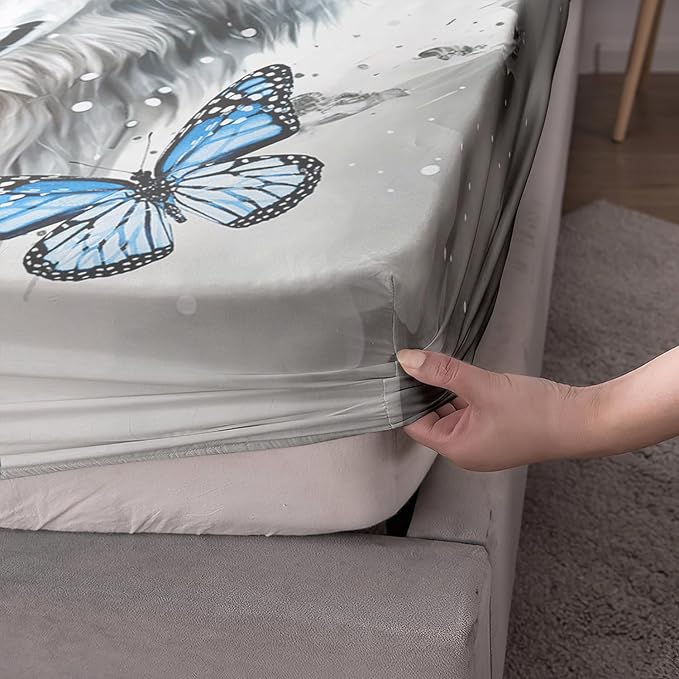 AILONEN Wolf Fitted Sheet Set Twin XL Size Tie Dye Wolf Sheet Set for Boys Girls,Animal Wolf Wildlife Bed Sheet with 2 Pillowcases,3 Pieces Watercolor Wolf Print Bed Sheet Set