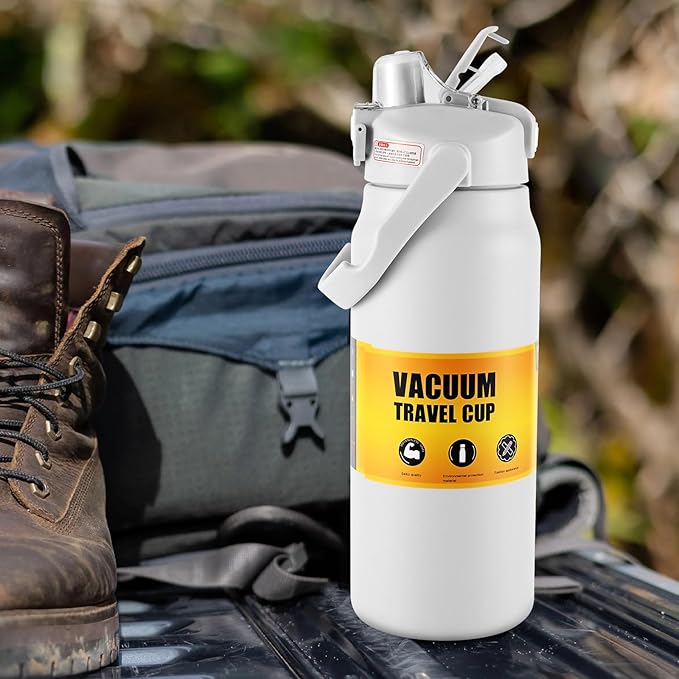 ColorSub 50oz Insulated Water Bottle With 2-in-1 Straw and Chug Leakproof Lid, BPA Free Stainless Steel Wide Mouth Sports Water Cup Flask White