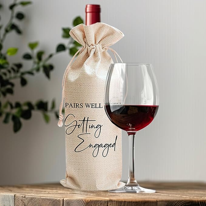 comfit Wedding Wine Bag Engagement Gifts for New Couples,Bridal Shower Wine Gift Bag Mr and Mrs Marriage Wedding Gifts,Wine Champagne Gift Bag With Drawstring, Getting Engaged