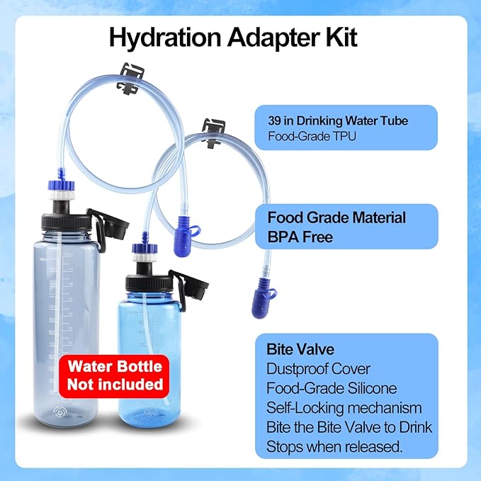 Hydration Adapter Kit for Nalgene Water Bottle with Cap, Compatible with 32/48 oz Wide Mouth Water Bottles, Outdoor Sports Accessories, Use for Camping, Cycling, Hiking(White)