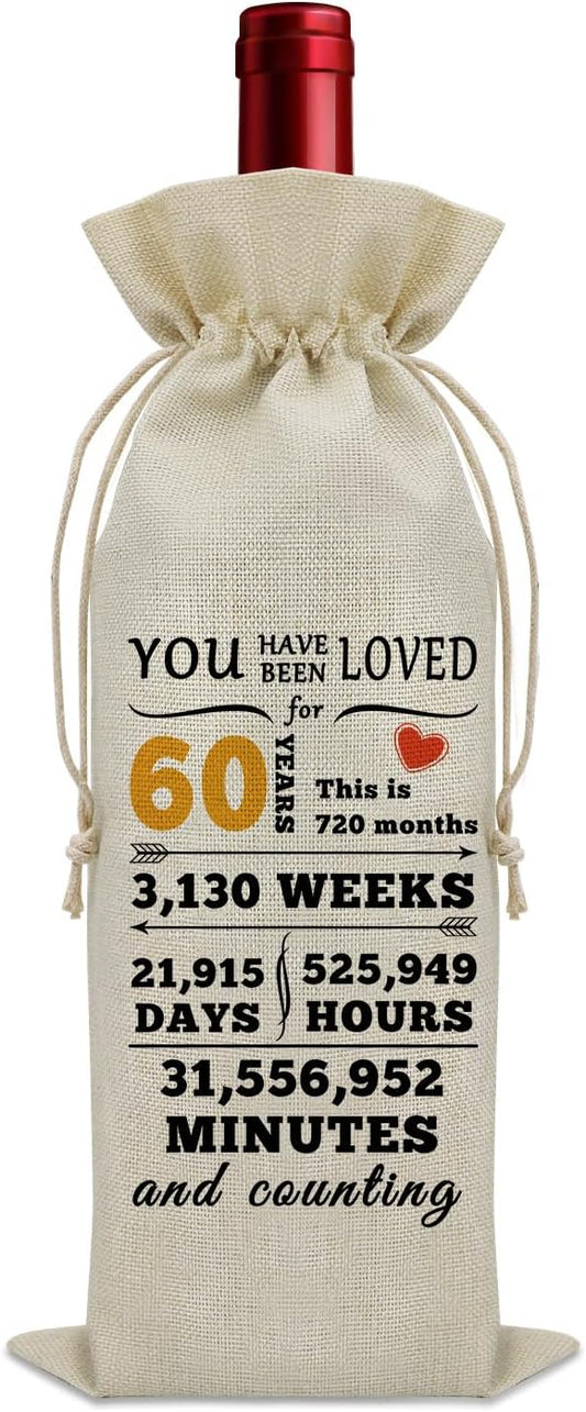 Sazuwu Happy 60th Birthday Gifts for Women Wine Bag 60 Year Old Birthday Gifts for Men Wine Bottle Storage Bag Funny Turning 60 Gifts Born in 1964 Gifts Wine Accessories Gifts for Wine Lovers