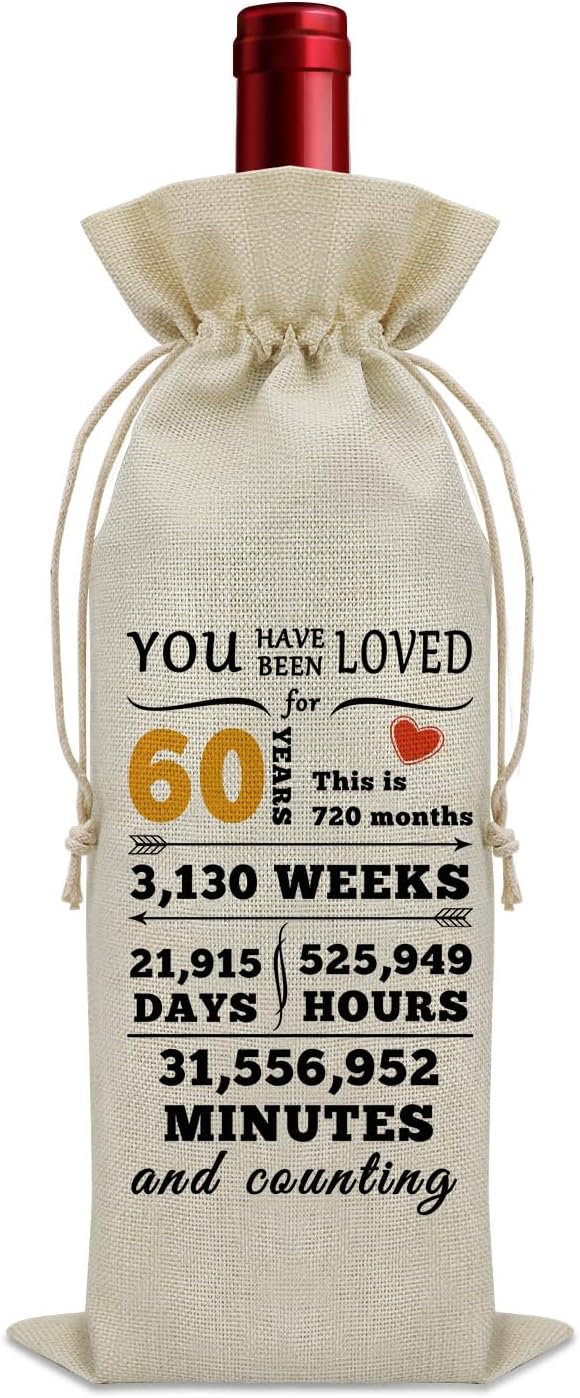 Sazuwu Happy 60th Birthday Gifts for Women Wine Bag 60 Year Old Birthday Gifts for Men Wine Bottle Storage Bag Funny Turning 60 Gifts Born in 1964 Gifts Wine Accessories Gifts for Wine Lovers