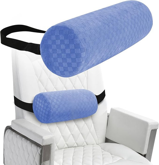 Lumbar Roll Pillow for Lower Back, Lumbar Support Foam Roll Cushion with Pillowcase and Upgraded Strap for Office, Chair, Car, Seat Pain Relief & Improving Posture (Light Blue, Short-11*4.3'')