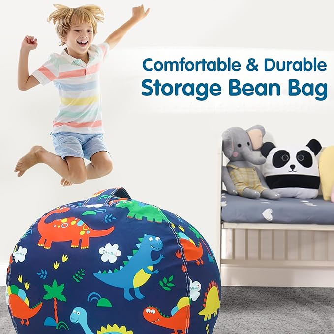 Lukeight Stuffed Animal Storage Bean Bag Chair Cover for Kids, Dinosaur Zipper Beanbag Chair Cover for Organizing Toddler and Kids' Rooms Plush Toys (Dinosaur, XX-Large)