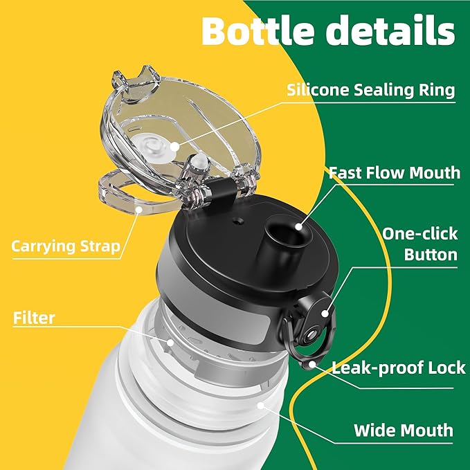 OLDLEY 32 oz Water Bottle, Motivational Water Bottle with Time Marker, Sports Water Bottle With Strap, Leakproof & BPA Free Large Water Bottles for School, Gym, Travel, Outdoor, Tritan,White&Black