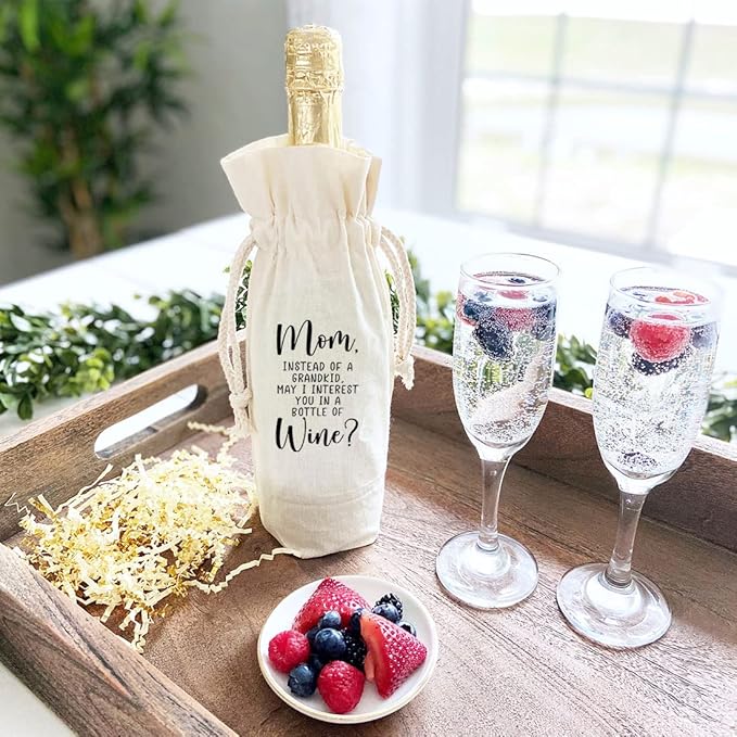 Andaz Press Mothers Day Wine Bag, Instead of A Grandkid, May I Interest You In A Bottle Of Wine, Mothers Day Wine Bottle Cover Mother's Day Gifts, Canvas Wine Gift Bag Wine Bags For Wine Bottles Gifts