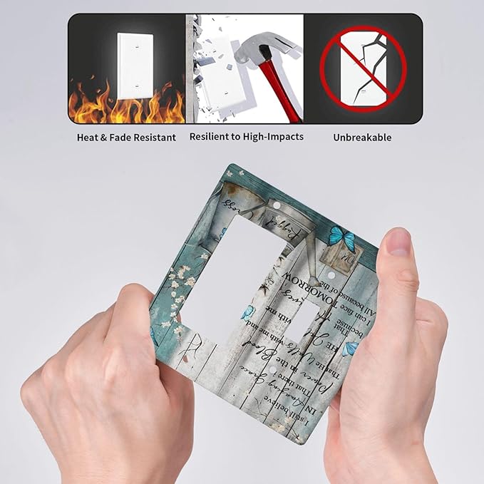 Vintage Teal Butterfly Inspirational Quotes Wood Plank 2 Gang Single Toggle Rocker Combination Light Switch Covers Wall Plate Cover Electrical Faceplate Decorative Switchplate for Farmhouse Bedroom