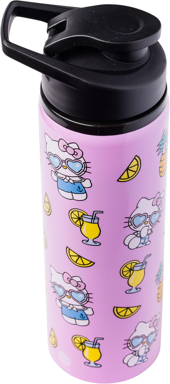 Silver Buffalo Sanrio Hello Kitty Summer Pineapples And Lemonade Stainless Steel Water Bottle, 25 Ounces