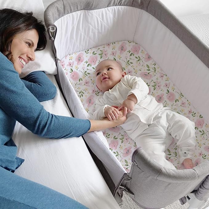 TotAha Premium Stretchy Bassinet Sheets for Baby Girl, Silky Comfort Cradle Sheets Fitted 18 x 36 for Oval, Rectangular, Hourglass Mattress, Hypoallergenic, Buttery Soft 2-Pack (Floral & Pale Pink)