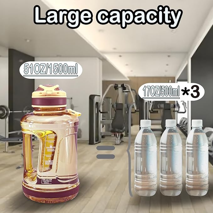 Sports Water Bottle, 50 Oz/1500mL, Leak Proof BPA Free Travel Outdoor For Men Women (Orange)