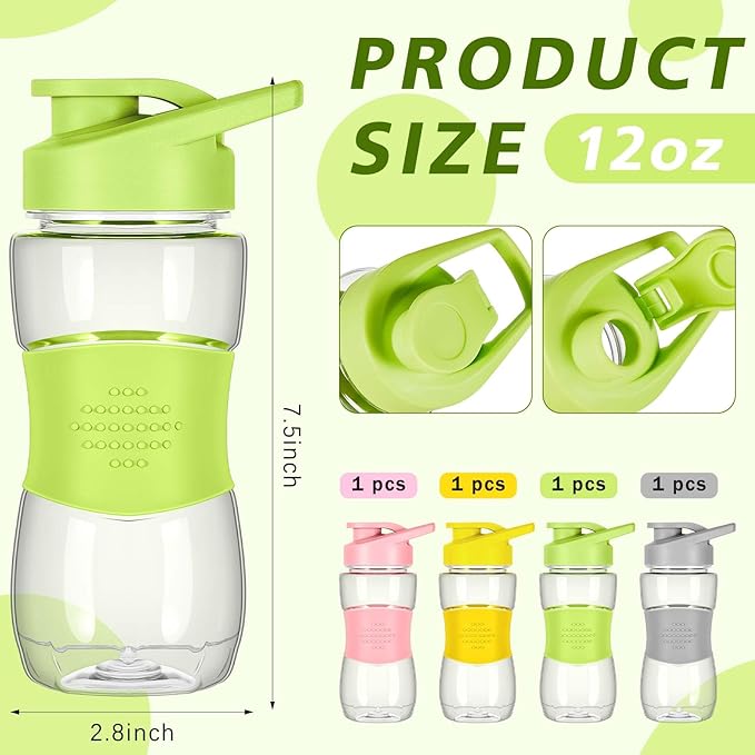 Hushee Water Bottles for Kids 12 oz Leak Proof Drinking Bottle Bulk Plastic Sports Bottles Clear Water Bottle Flip up Portable for School Students Boys Girls Travel Outdoor
