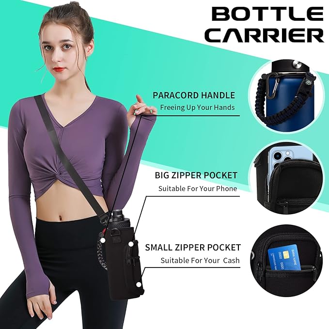 Stainless Steel Water Bottles 32oz - w/Paracord Handle, Straw/Spout Lid, Carrying Case & Protective Boot, Leak Proof Metal Thermo Bottle, Double Wall Vacuum Insulated Bottle Keep Cold 48H & Hot 24H