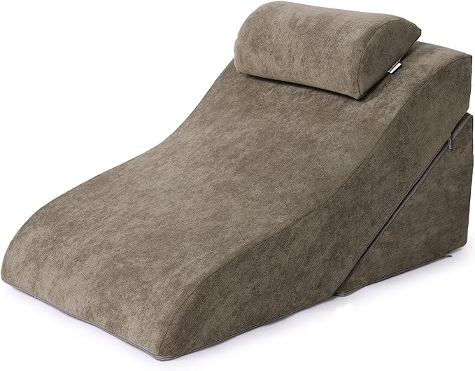 baibu 20 in Bed Wedge Pillow Set Foam | Adjustable Pillows for Back, Leg and Knee Pain Relief | Post Surgery Ortho Pillow – Anti Snoring, Heartburn, Acid Reflux & GRED (Brown)