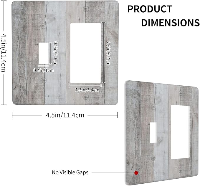 Rustic Grey Wood Shiplap 2 Gang Single Toggle Rocker Combination Light Switch Cover Vintage Country Decorative Wall Plate Cover Electrical Faceplate for Farmhouse Bathroom Bedroom Kitchen Decorate