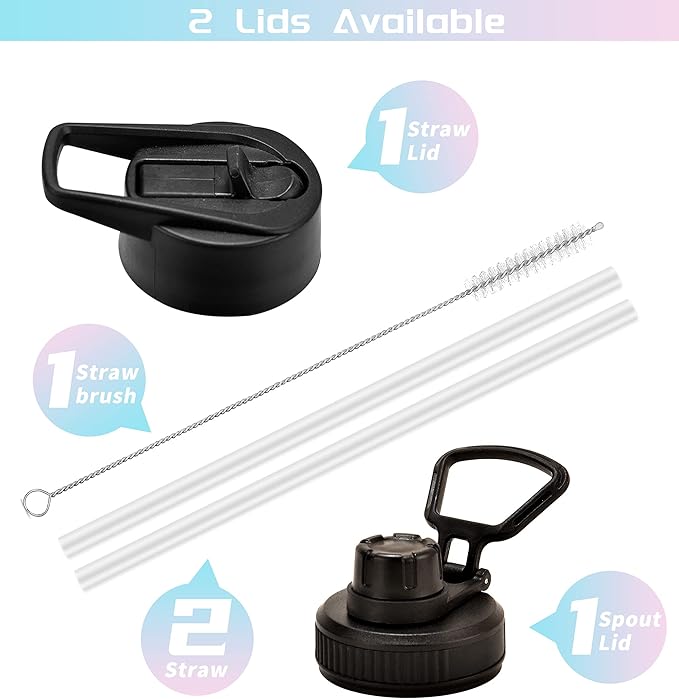 Farsea Insulated Water Bottle with Straw Lid & Spout Lid & Paracord Handle, Stainless Steel Water Bottle Wide Mouth, Double Wall Sweat-Proof BPA-Free, 40 oz, Gradient Blue + Pink