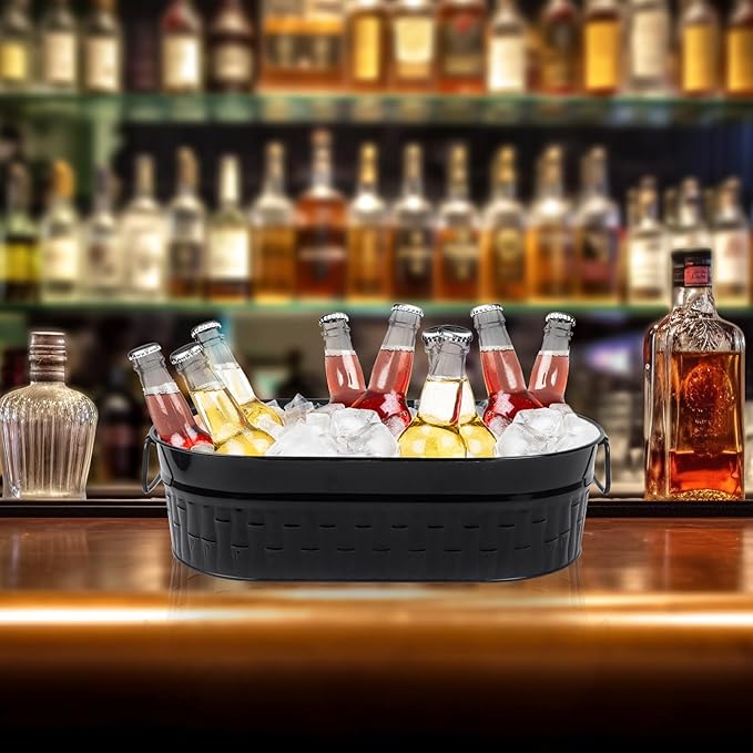 Klmnop 2 Packs Ice Bucket, 14L Metal Beverage Tub with Handles, Black Drink Tub&Drink Buckets for Parties(Black)