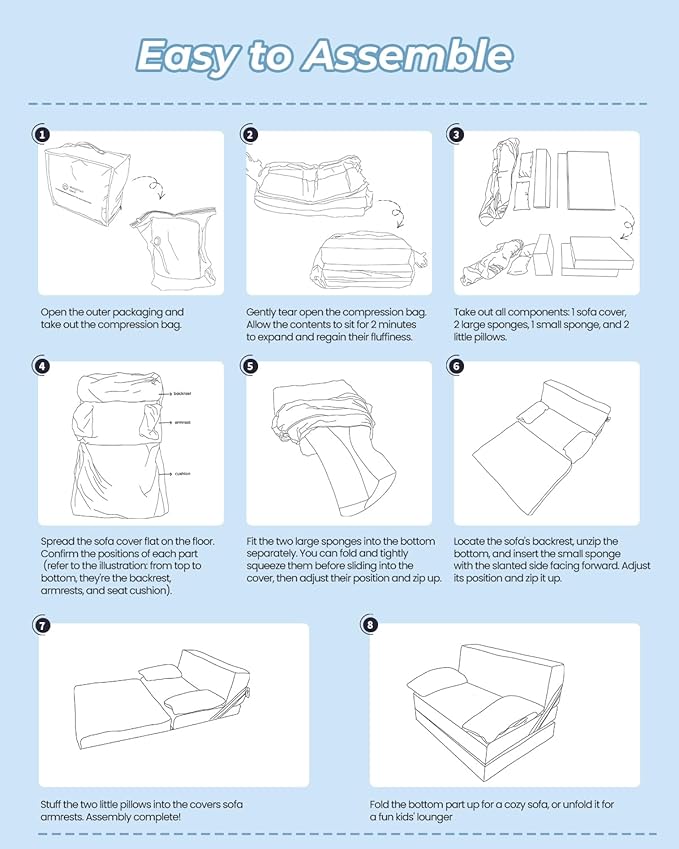 Weighted Idea 2-in-1 Kids Sofa Couch Fold Out for Girls and Boys, Folding Toddler Chairs Comfy Children Couch Baby Recliner, Convertible Sofa to Lounger for Reading Sleeping (Grey, 23.5x18x16 inches)