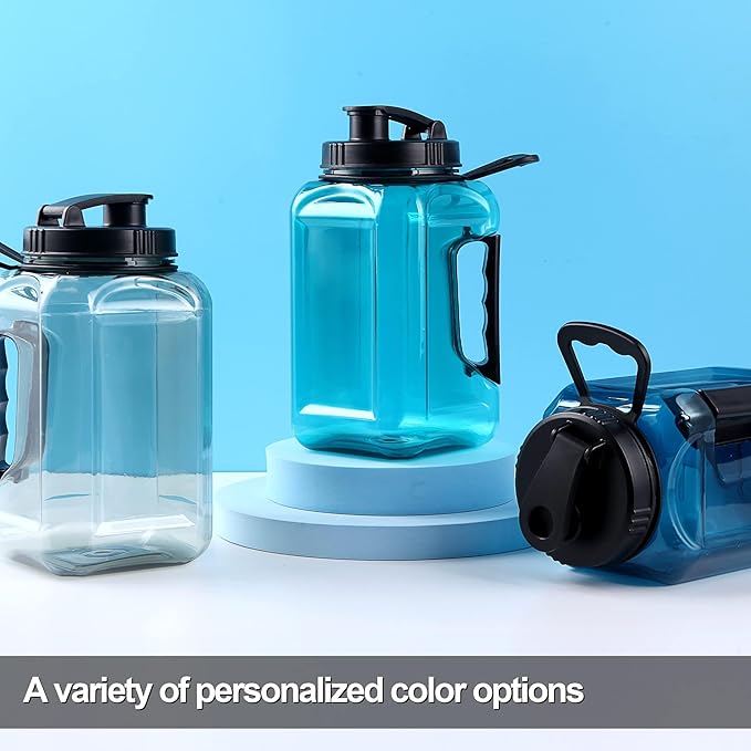 Half Gallon Water Bottle Large Sports Water Bottle Jug With Times to Drink Marker BPA Free Reusable for Fitness Gym Outdoor 64oz Blue