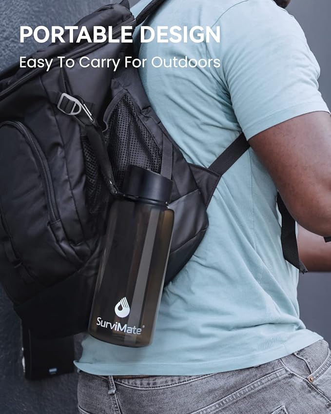 SurviMate 0.01μm Ultra-Filtration Filtered Water Bottle, Portable Water Filter Bottle with 4-Stage Filtration for Survival, Camping, Hiking, Backpacking, Drinking, Emergency