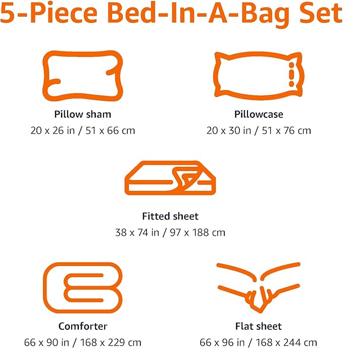 Amazon Basics 5 Piece Microfiber Kid's Bed-in-a-Bag Bedding Set, Twin, Bluish Flowers, Floral