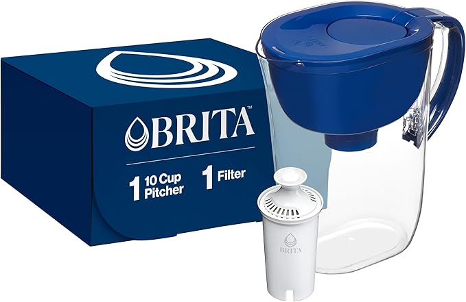 Brita Large Water Filter Pitcher for Tap and Drinking Water with SmartLight Filter Change Indicator, Includes 1 Standard Filter, BPA-Free, Lasts 2 Months, 10-Cup Capacity, Mazarine Blue