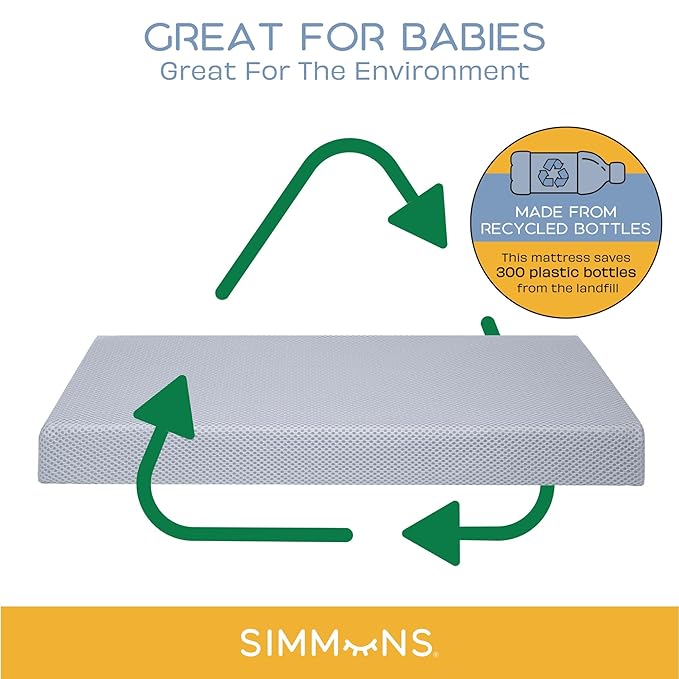 Delta Children Simmons Kids Carter 6-in-1 Convertible Crib - Greenguard Gold Certified, Black Ebony+ Quiet Nights Breathable Baby Bed Crib Mattress and Toddler Mattress (Bundle)