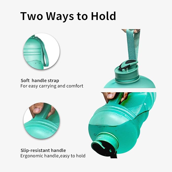 TOOFEEL 2.2 Liter 74 oz Reusable Clear Water Bottles - 100% Leak Proof BPA Free Water Bottle that Tracks Water Intake with Visible Volume Water Jugs for Sports Bottle (Clear Matte Green Water Bottle)