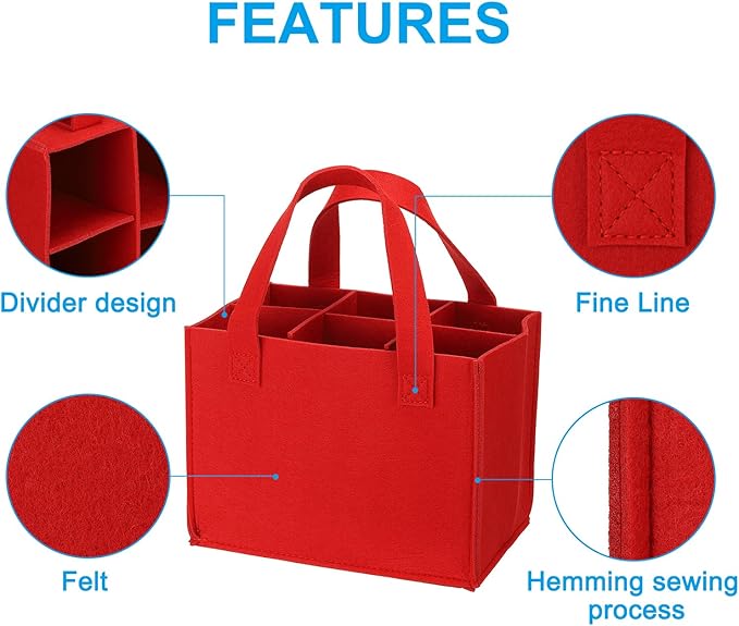 PATIKIL 6 Bottle Wine Carrier Tote Bag, 2 Pack Wine Bottle Carrying Bag with Divider Reusable Wine Storage Bag Felt Grocery Bags Portable Gift Bag, Red