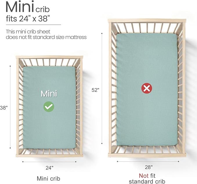 Lulumoon Muslin Mini Crib Sheets - Pack n Play Sheets Fitted for Baby - 24"x 38" Green