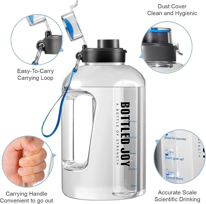 Water Bottle with Time Markings, 2.5 Litre Sports Water Bottle with Handle Leakproof Reusable & BPA Free, Flip Cap with Cleaning Brush Daily Water Intake Bottle Ideal for Gym Office