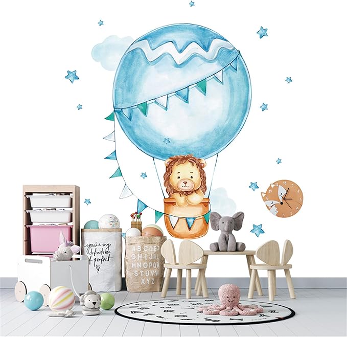 Waterproof Removable Vinyl PVC Hot Air Balloon Lion Safari Animal Star Wall Decal Wall Sticker Decor Nursery Kidsroom School Classroom Livingroom Bedroom Bathroom
