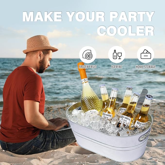 Galvanized Tub 4Pcs Ice Bucket 3 Gallon Beverage Tub Metal Beverage Buckets Ice Buckets for Parties Mimosa Bar Supplies for Beer Champagne Cocktails（Silvery）