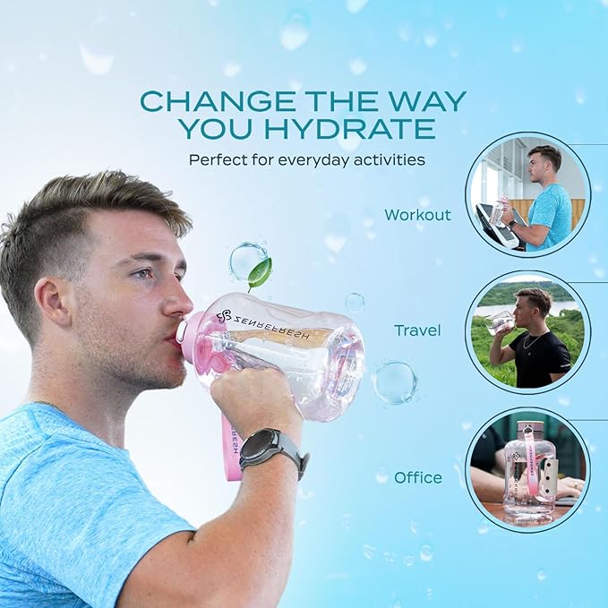 50 Oz Hydrogen Water Bottle, 2024 New SPE/PEM Technology, Large Gym Hydrogen Bottles, Travel Hydrogen Water Bottle Generator With Straw & Additional Cap, USA Brand, Up to 1800 ppb - Pink