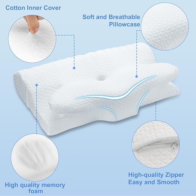 Neck Pillow, Neck & Cervical Pillows for Neck Support, Adjustable Cervical Neck Pillow for Sleeping, Memory Foam Side Sleeper Cervical Pillow for Bed