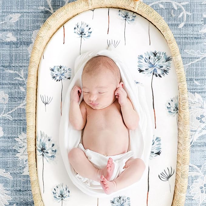 GRSSDER Stretchy Ultra Soft Bassinet Fitted Sheets 3 Pack, Universal Fitted for Bassinets Baby Cradle Moses Basket Oval Rectangle Mattress Safe and Snug, Pretty Bassinet Sheet for Baby, Navy Blue