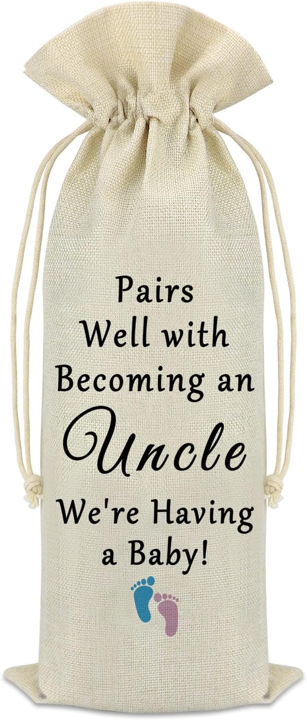 Pregnancy Announcement Gifts for Uncle Wine Bag Promoted To Uncle Baby Reveal Gift for Brother Drawstring Burlap Wine Bag First Time Uncle Gift New Uncle Gift for Brother Wine Bottle Cover Bag